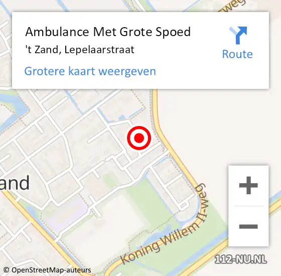 Locatie op kaart van de 112 melding: Ambulance Met Grote Spoed Naar 't Zand, Lepelaarstraat op 10 juli 2021 12:24