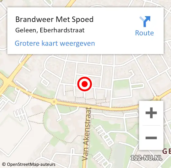 Locatie op kaart van de 112 melding: Brandweer Met Spoed Naar Geleen, Eberhardstraat op 10 juli 2021 12:25