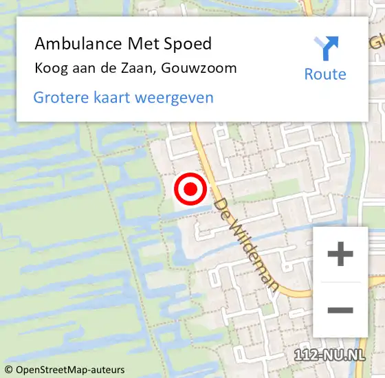 Locatie op kaart van de 112 melding: Ambulance Met Spoed Naar Koog aan de Zaan, Gouwzoom op 10 juli 2021 12:36