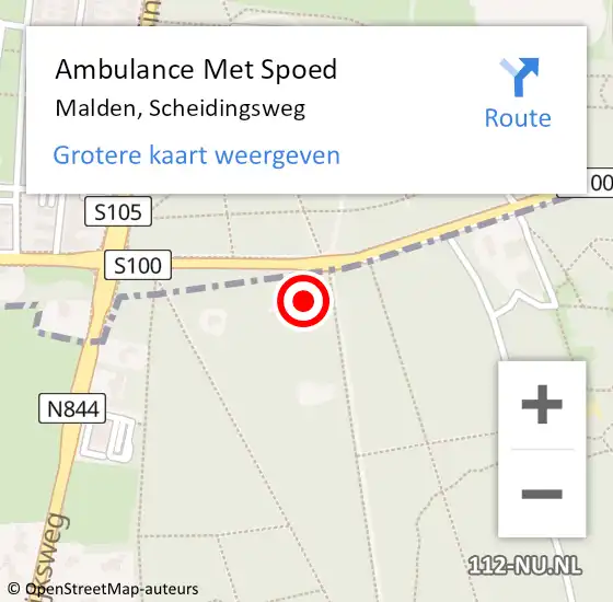 Locatie op kaart van de 112 melding: Ambulance Met Spoed Naar Malden, Scheidingsweg op 10 juli 2021 12:47