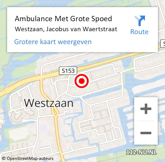 Locatie op kaart van de 112 melding: Ambulance Met Grote Spoed Naar Westzaan, Jacobus van Waertstraat op 10 juli 2021 13:08