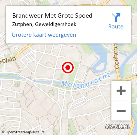 Locatie op kaart van de 112 melding: Brandweer Met Grote Spoed Naar Zutphen, Geweldigershoek op 10 juli 2021 13:29