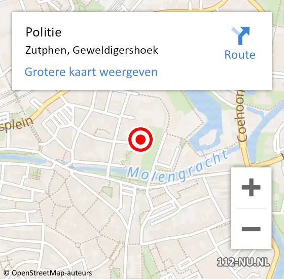 Locatie op kaart van de 112 melding: Politie Zutphen, Geweldigershoek op 10 juli 2021 13:37