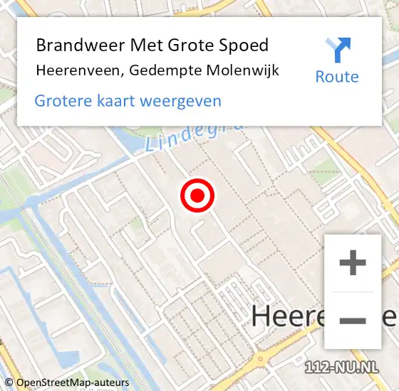 Locatie op kaart van de 112 melding: Brandweer Met Grote Spoed Naar Heerenveen, Gedempte Molenwijk op 10 juli 2021 13:41
