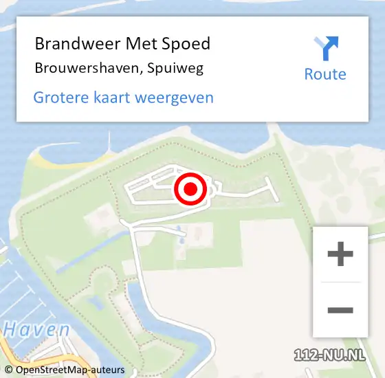 Locatie op kaart van de 112 melding: Brandweer Met Spoed Naar Brouwershaven, Spuiweg op 10 juli 2021 13:45