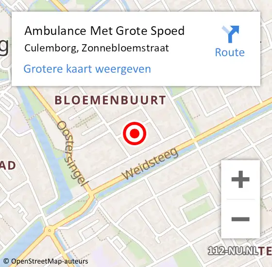 Locatie op kaart van de 112 melding: Ambulance Met Grote Spoed Naar Culemborg, Zonnebloemstraat op 10 juli 2021 13:46