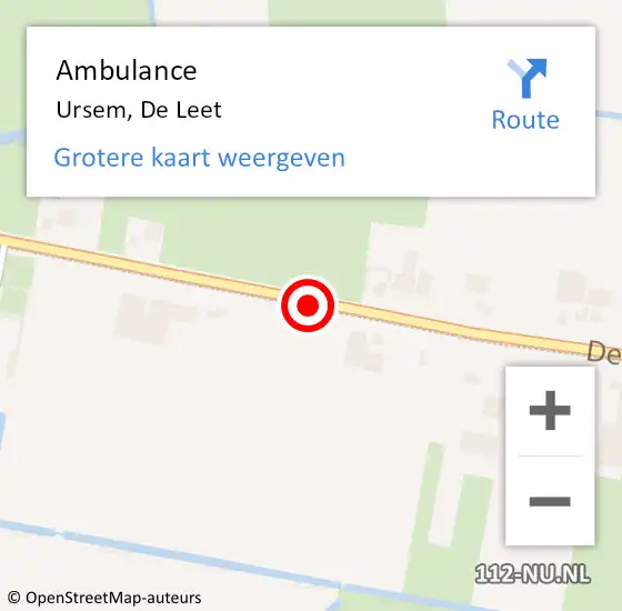 Locatie op kaart van de 112 melding: Ambulance Ursem, De Leet op 10 juli 2021 13:51