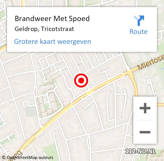 Locatie op kaart van de 112 melding: Brandweer Met Spoed Naar Geldrop, Tricotstraat op 10 juli 2021 14:17