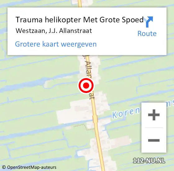 Locatie op kaart van de 112 melding: Trauma helikopter Met Grote Spoed Naar Westzaan, J.J. Allanstraat op 10 juli 2021 14:18