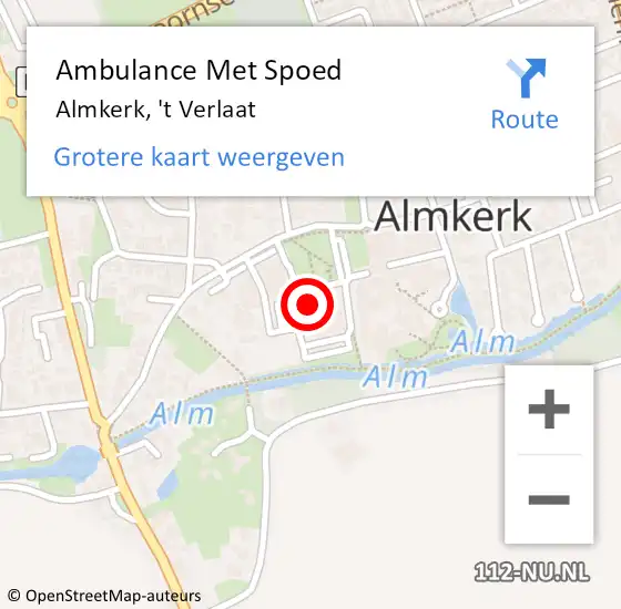 Locatie op kaart van de 112 melding: Ambulance Met Spoed Naar Almkerk, 't Verlaat op 10 juli 2021 15:24