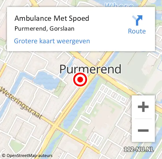 Locatie op kaart van de 112 melding: Ambulance Met Spoed Naar Purmerend, Gorslaan op 10 juli 2021 15:25