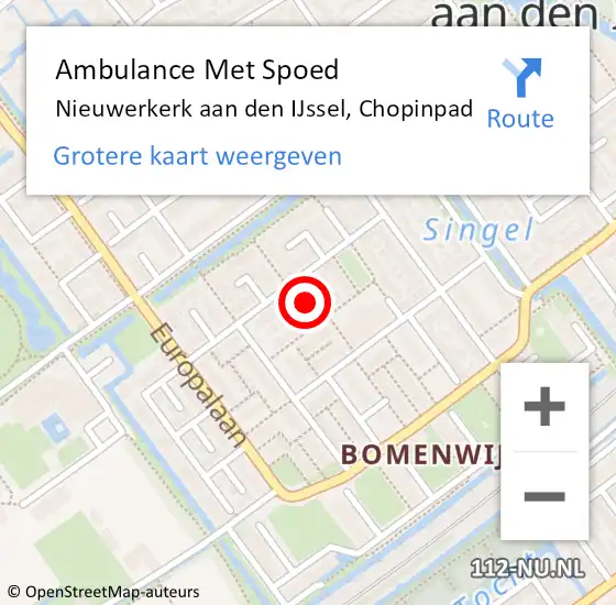 Locatie op kaart van de 112 melding: Ambulance Met Spoed Naar Nieuwerkerk aan den IJssel, Chopinpad op 10 juli 2021 15:30