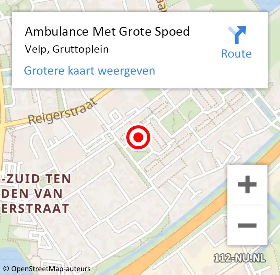 Locatie op kaart van de 112 melding: Ambulance Met Grote Spoed Naar Velp, Gruttoplein op 10 juli 2021 15:38