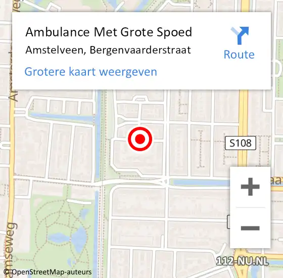 Locatie op kaart van de 112 melding: Ambulance Met Grote Spoed Naar Amstelveen, Bergenvaarderstraat op 10 juli 2021 15:49