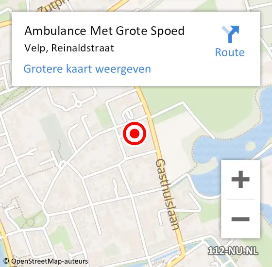 Locatie op kaart van de 112 melding: Ambulance Met Grote Spoed Naar Velp, Reinaldstraat op 10 juli 2021 15:51