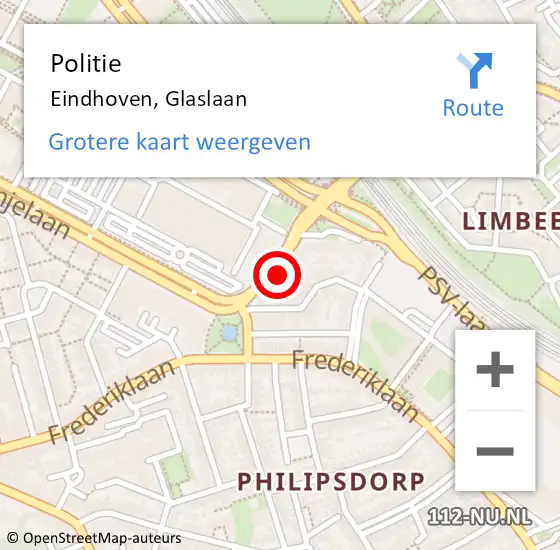 Locatie op kaart van de 112 melding: Politie Eindhoven, Glaslaan op 10 juli 2021 16:07