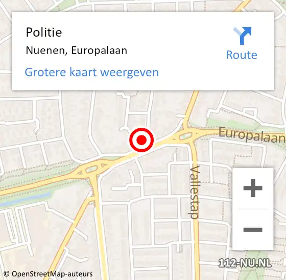 Locatie op kaart van de 112 melding: Politie Nuenen, Europalaan op 10 juli 2021 16:19