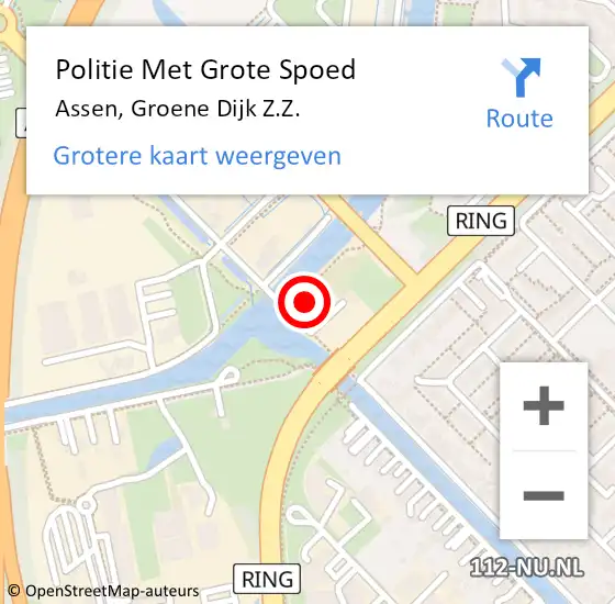 Locatie op kaart van de 112 melding: Politie Met Grote Spoed Naar Assen, Groene Dijk Z.Z. op 10 juli 2021 16:24