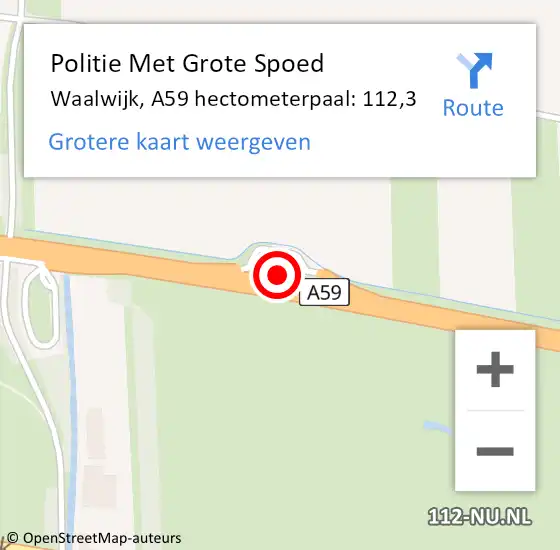 Locatie op kaart van de 112 melding: Politie Met Grote Spoed Naar Waalwijk, A59 hectometerpaal: 112,3 op 10 juli 2021 16:51