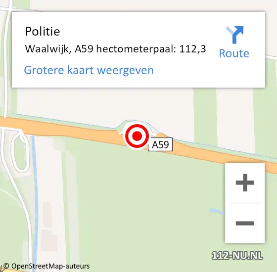 Locatie op kaart van de 112 melding: Politie Waalwijk, A59 hectometerpaal: 112,3 op 10 juli 2021 16:51