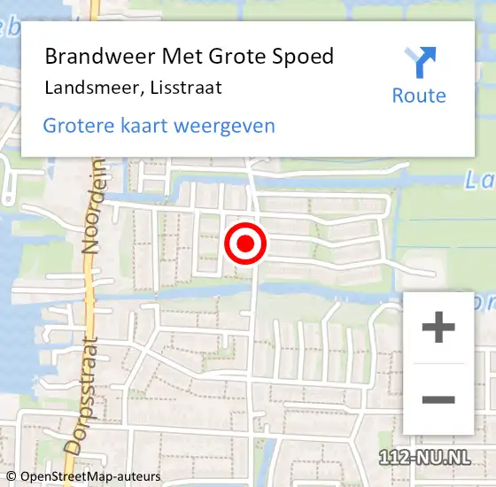 Locatie op kaart van de 112 melding: Brandweer Met Grote Spoed Naar Landsmeer, Lisstraat op 10 juli 2021 17:07