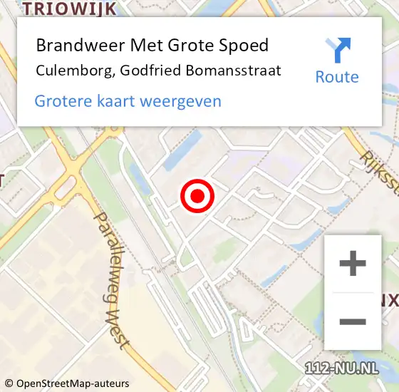 Locatie op kaart van de 112 melding: Brandweer Met Grote Spoed Naar Culemborg, Godfried Bomansstraat op 10 juli 2021 17:30