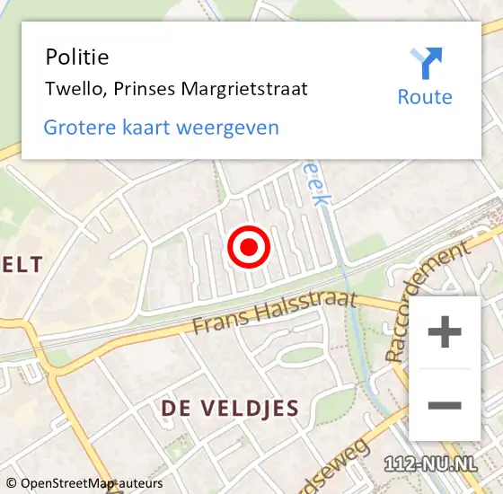 Locatie op kaart van de 112 melding: Politie Twello, Prinses Margrietstraat op 10 juli 2021 17:40