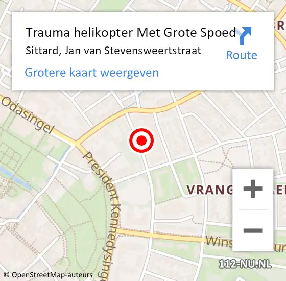 Locatie op kaart van de 112 melding: Trauma helikopter Met Grote Spoed Naar Sittard, Jan van Stevensweertstraat op 10 juli 2021 17:46