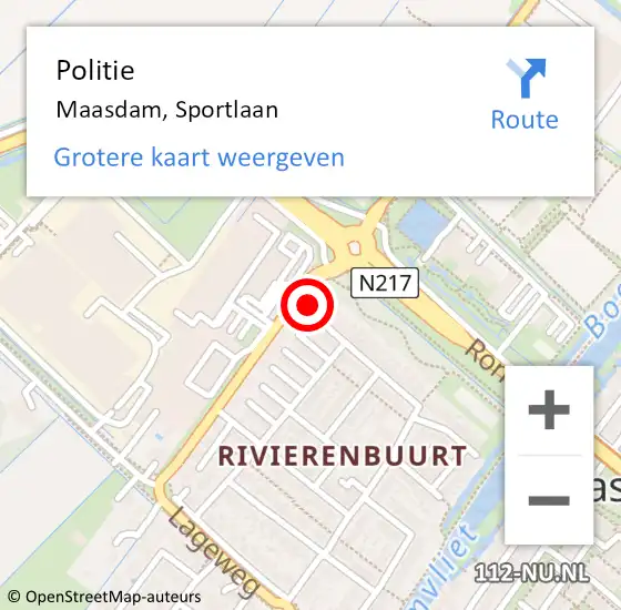 Locatie op kaart van de 112 melding: Politie Maasdam, Sportlaan op 10 juli 2021 18:44