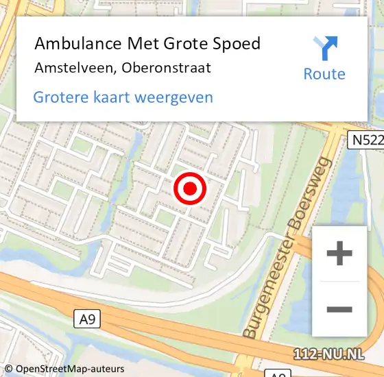 Locatie op kaart van de 112 melding: Ambulance Met Grote Spoed Naar Amstelveen, Oberonstraat op 10 juli 2021 18:51