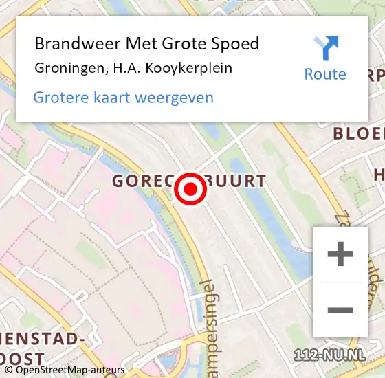 Locatie op kaart van de 112 melding: Brandweer Met Grote Spoed Naar Groningen, H.A. Kooykerplein op 10 juli 2021 19:04