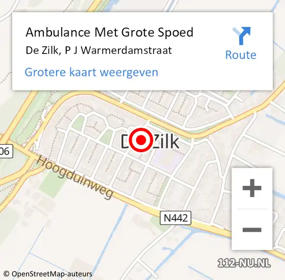 Locatie op kaart van de 112 melding: Ambulance Met Grote Spoed Naar De Zilk, P J Warmerdamstraat op 16 juni 2014 06:19