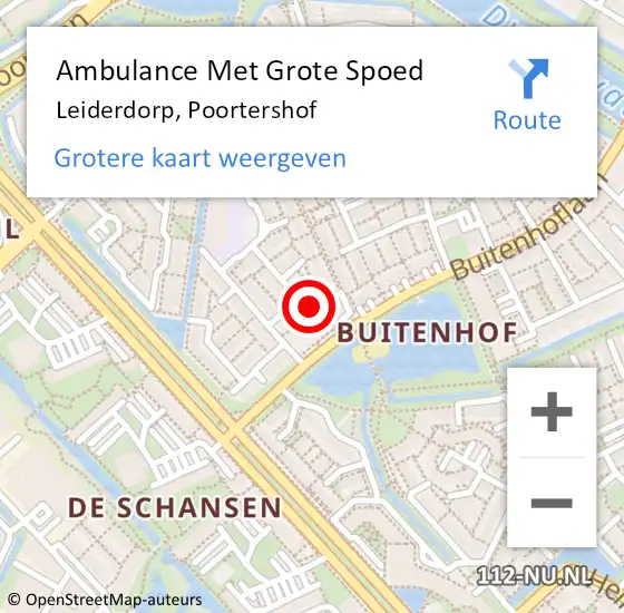 Locatie op kaart van de 112 melding: Ambulance Met Grote Spoed Naar Leiderdorp, Poortershof op 10 juli 2021 20:06