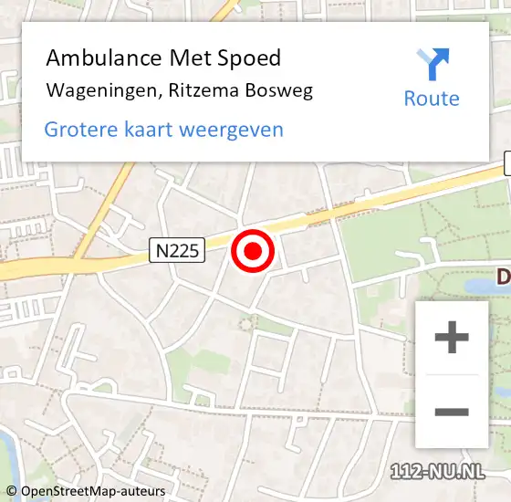 Locatie op kaart van de 112 melding: Ambulance Met Spoed Naar Wageningen, Ritzema Bosweg op 10 juli 2021 20:11