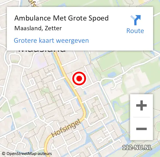 Locatie op kaart van de 112 melding: Ambulance Met Grote Spoed Naar Maasland, Zetter op 10 juli 2021 21:05