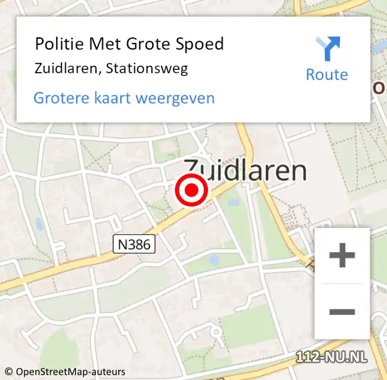 Locatie op kaart van de 112 melding: Politie Met Grote Spoed Naar Zuidlaren, Stationsweg op 10 juli 2021 21:15