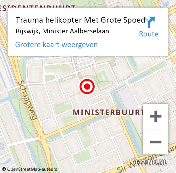 Locatie op kaart van de 112 melding: Trauma helikopter Met Grote Spoed Naar Rijswijk, Minister Aalberselaan op 10 juli 2021 21:15