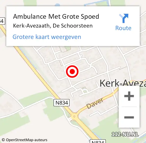 Locatie op kaart van de 112 melding: Ambulance Met Grote Spoed Naar Kerk-Avezaath, De Schoorsteen op 10 juli 2021 21:18