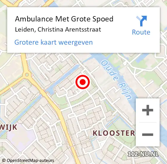 Locatie op kaart van de 112 melding: Ambulance Met Grote Spoed Naar Leiden, Christina Arentsstraat op 10 juli 2021 21:26