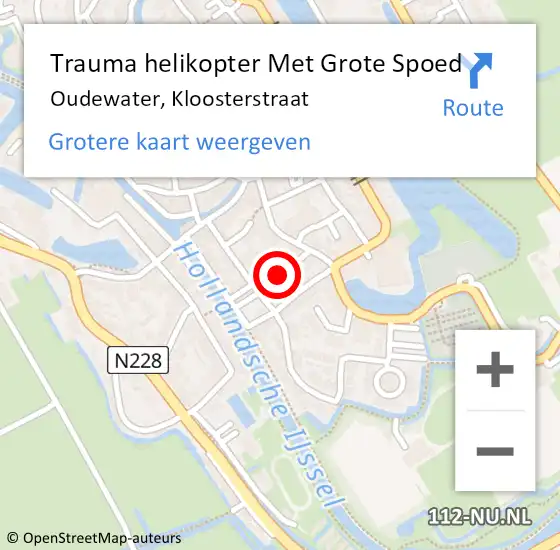 Locatie op kaart van de 112 melding: Trauma helikopter Met Grote Spoed Naar Oudewater, Kloosterstraat op 10 juli 2021 21:30