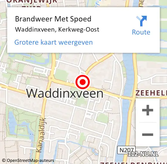 Locatie op kaart van de 112 melding: Brandweer Met Spoed Naar Waddinxveen, Kerkweg-Oost op 10 juli 2021 21:31