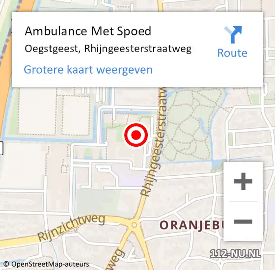 Locatie op kaart van de 112 melding: Ambulance Met Spoed Naar Oegstgeest, Rhijngeesterstraatweg op 10 juli 2021 21:36