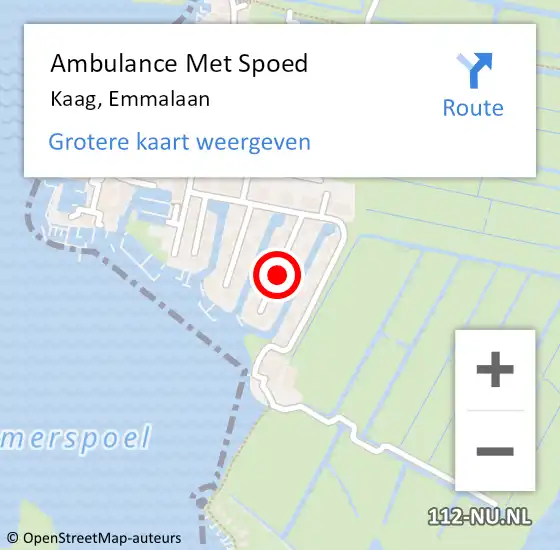 Locatie op kaart van de 112 melding: Ambulance Met Spoed Naar Kaag, Emmalaan op 10 juli 2021 21:43