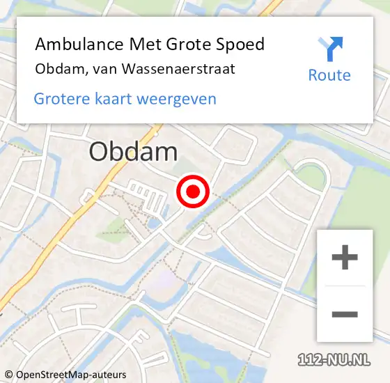 Locatie op kaart van de 112 melding: Ambulance Met Grote Spoed Naar Obdam, van Wassenaerstraat op 10 juli 2021 22:20