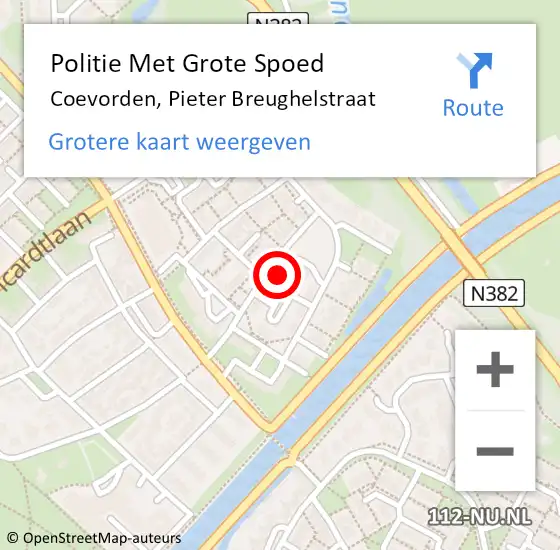 Locatie op kaart van de 112 melding: Politie Met Grote Spoed Naar Coevorden, Pieter Breughelstraat op 10 juli 2021 22:21