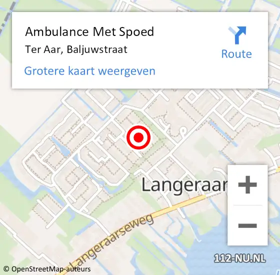 Locatie op kaart van de 112 melding: Ambulance Met Spoed Naar Ter Aar, Baljuwstraat op 10 juli 2021 22:42