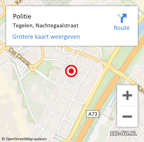 Locatie op kaart van de 112 melding: Politie Tegelen, Nachtegaalstraat op 10 juli 2021 22:44