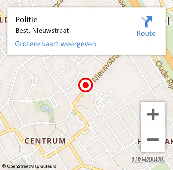 Locatie op kaart van de 112 melding: Politie Best, Nieuwstraat op 10 juli 2021 23:17