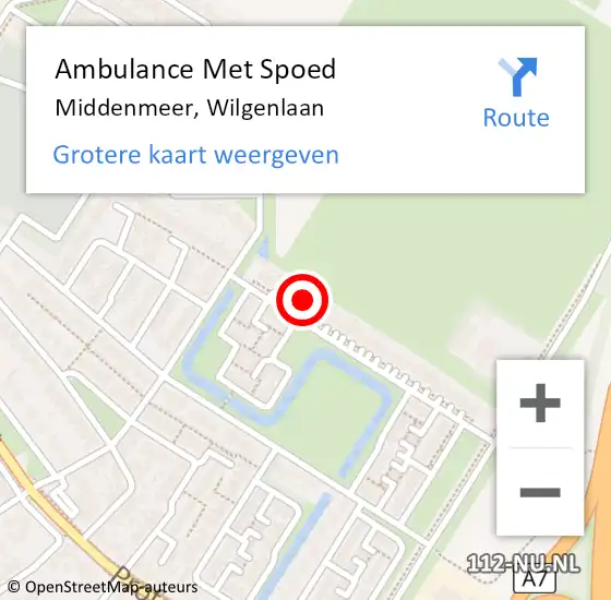 Locatie op kaart van de 112 melding: Ambulance Met Spoed Naar Middenmeer, Wilgenlaan op 10 juli 2021 23:21