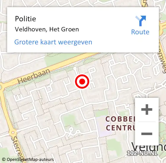 Locatie op kaart van de 112 melding: Politie Veldhoven, Het Groen op 11 juli 2021 00:56